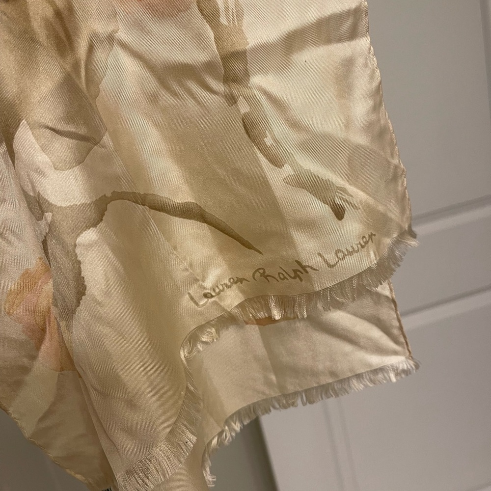 Lauren Ralph Lauren Floral Silk Scarf - Cream and Tan - Picture 5 of 5